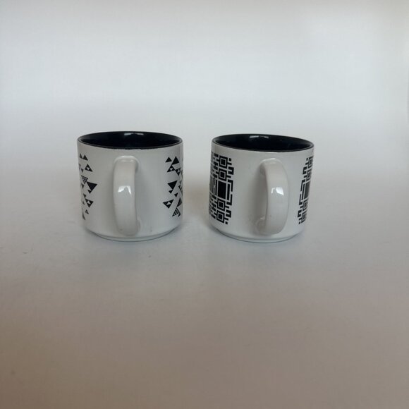 Two Frank Lloyd Wright Foundation Demitasse Coffee Cups 4oz Black White Geo MCM - Picture 7 of 11